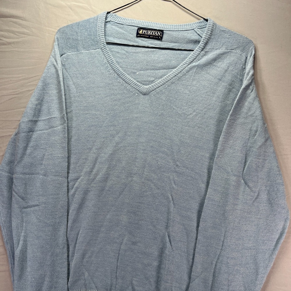 Vintage Puritan Sweater Mens Large Sky Blue V Neck Grandpa Acrylic USA 90s